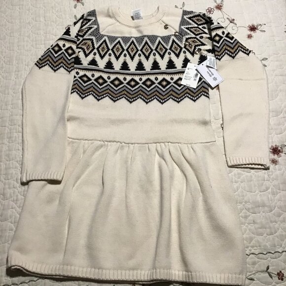 Gymboree Girl's Holiday Fairisle Sweater Dress--Size 10--New (Cream/Brown) - Picture 1 of 2